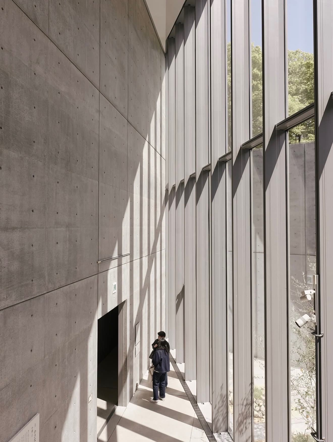Tall concrete walls and windows shaped by natural light